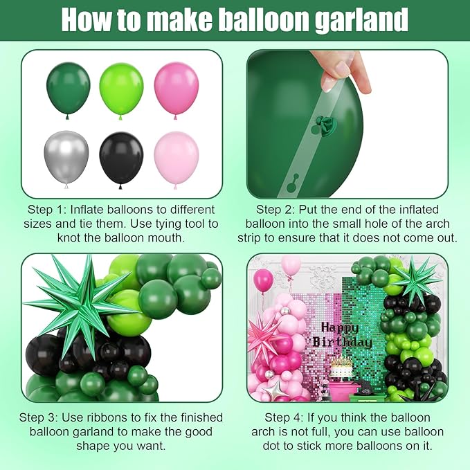 Pink Green Black Balloon Arch Kit with Star Foil Balloons, 155 PCS Witch Theme Party Balloon Garland for Girls Princess Witch Theme Birthday Party Backdrop Decorations Supplies