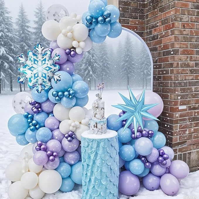 Blue Purple Snowflake Balloons, Pearl Light Blue Purple Metallic Clear Latex Balloons for Girls Princess Snow Winter Wonderland Christmas Baby Its Cold Outside Baby Shower Birthday Party Decorations