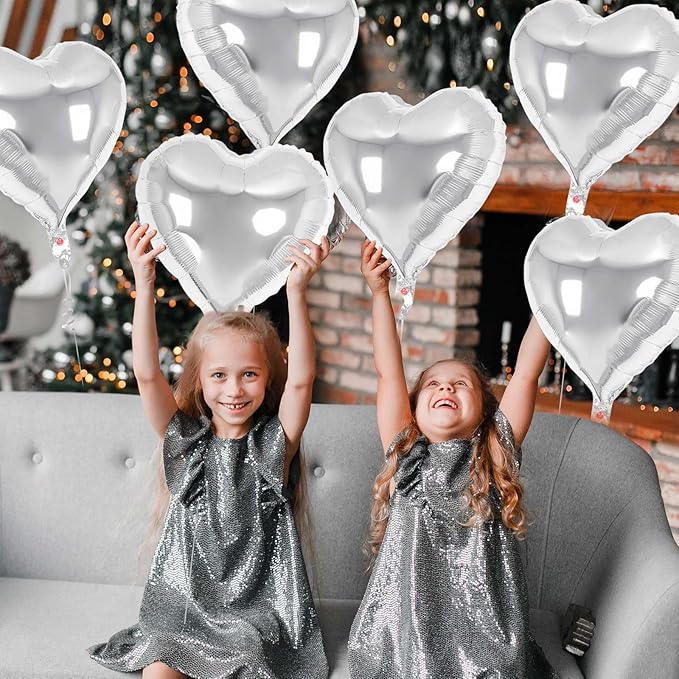 12 Pcs Sliver Heart Balloons,18 Inch Heart Shape Foil Balloons Love Balloon Valentine Balloon for Birthday Party Wedding Engagement Party Baby Shower Valentine Day Decorations (sliver)
