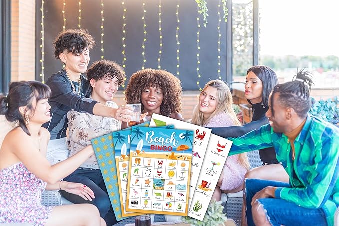 Beach Party Bingo Cards, Summer Bingo Games for 24 Players, Pool Party Games for Family Friends Large Group Activities, Beach Party Favors Supplies Decorations(33)