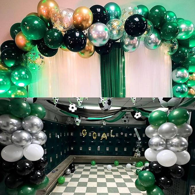 Green Black Balloons Dark Green Black Silver Confetti Balloons 35 Pcs 12 Inch Football Video Gamer Helium Latex Balloon for Boys Men Soccer Army Graduation Baby Shower Birthday Party Decorations
