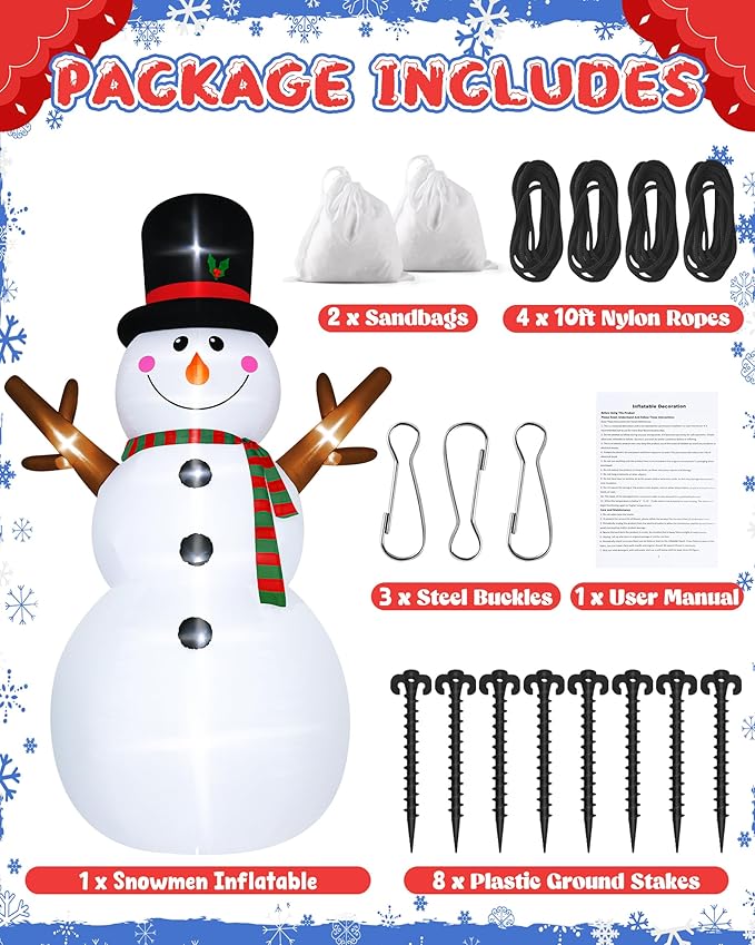 18FT Christmas Inflatable Snowman, Super Large Blow Up Snowmen Outdoor Decor with LED Lights, Waterproof Giant Snowman Yard Decoration for Holiday, Xmas Party, Garden