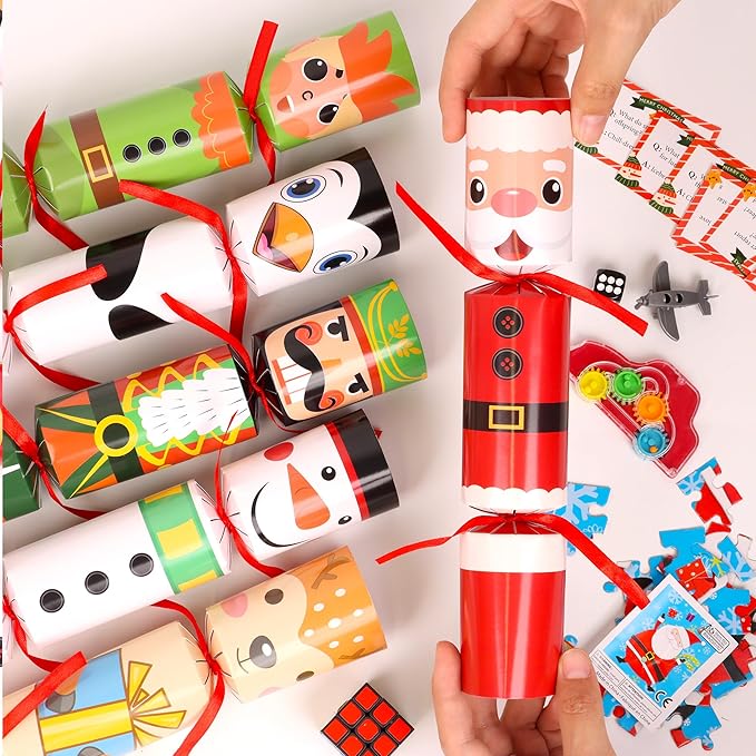 12 Pack Christmas Party Table Favors for Kids & Adults, Holiday Xmas Party Favors Holiday Dinner Table Gifts with Hats, Jokes & Surprise Toys, Christmas Party Supplies for Family Office Classroom