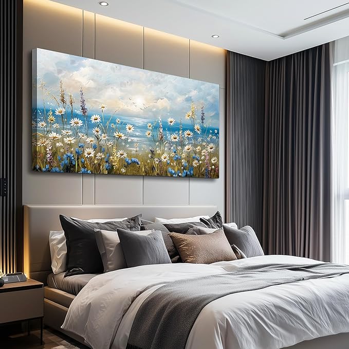 Large Wall Decor for Living Room Canvas Wall Art for Office Modern Wall Decorations for Bedroom White Flower Landscape Paintings Farmhouse Pictures Artwork Room Home Decor 48x24