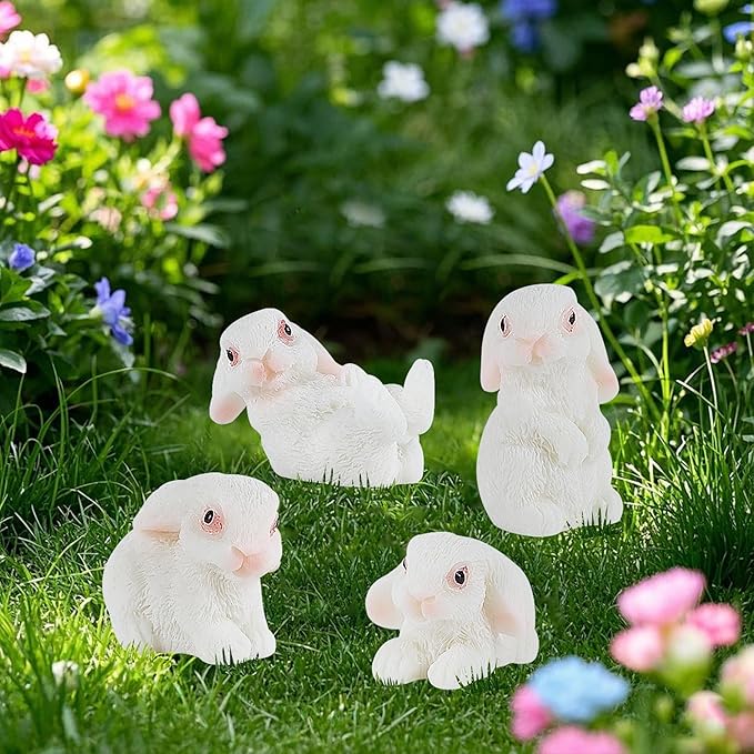 DR.DUDU 24 PCS Mini Bunnies Easter Decor - Mini Resin Animals Rabbits, Miniature Figurines Tiny Animals to Hide, for Easter Egg Filler Stuffers DIY Crafts Fairy Gardens Table Decor (White)