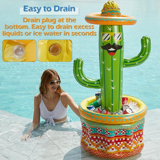 Jasonwell Inflatable Pool Party Cooler - Fiesta Cactus Ice Bucket Luau Hawaiian Tropical Beach Themed Birthday Easter Party Decorations Favors Outdoor Decor Pool Games Set for Kids Adult