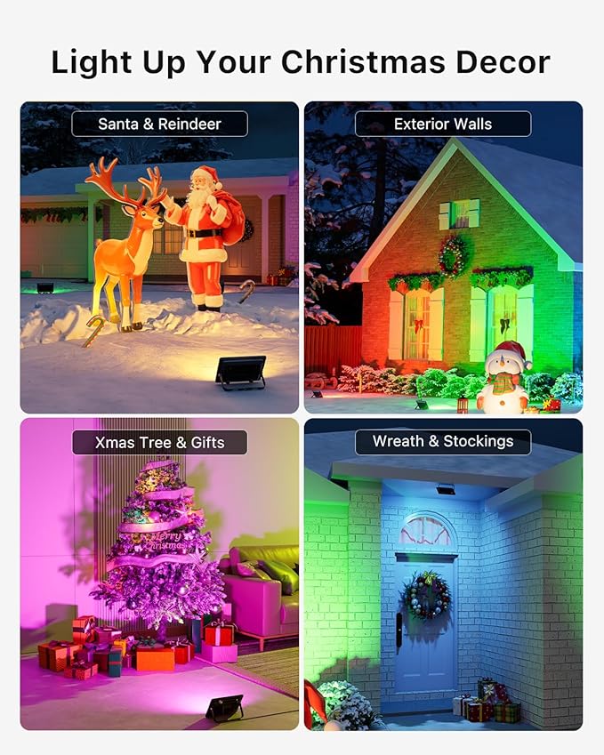 2 Pack 50W Christmas Led Flood Lights 500W Equi Color Changing with Remote Waterproof 16 Multicolor RGB Lamp Indoor or Outdoor Up Lighting for Xmas Wreath, Snowman, Nativity Scene, Decoration, Statues