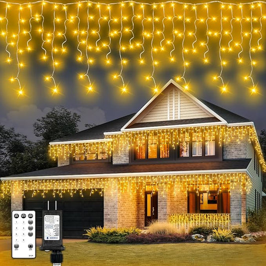 320 LED White Icicle Lights Outdoor Waterproof, 32.8FT Connectable Christmas String Lights with Remote & Timer, 8 Lighting Modes Dimmable Holiday Wedding Party Decorations