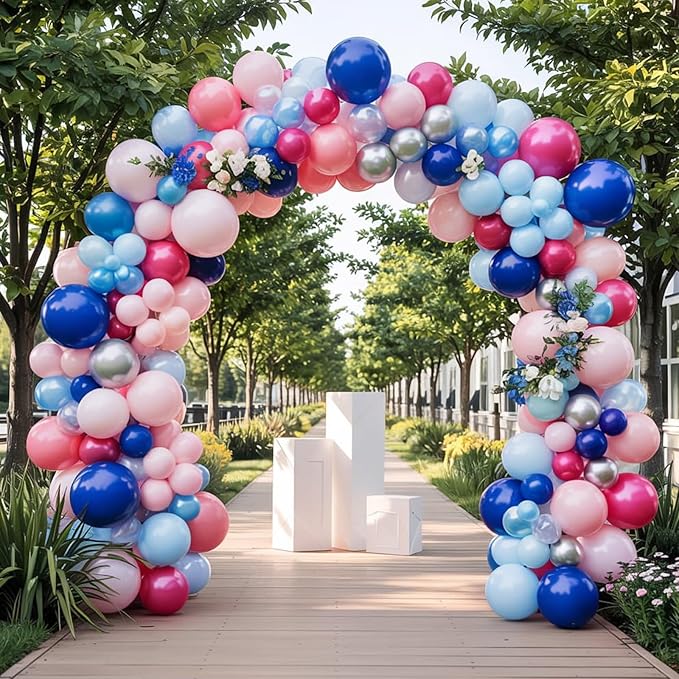 Paready Pink and Blue Balloon Set - 50Pcs 12 Inch Pastel Confetti, Royal and Metallic Balloons for Kids Girls Birthday, Baby Shower, Gender Reveal Supplies