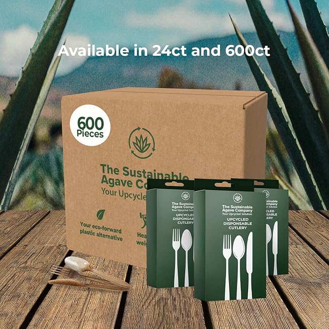 Sustainable Agave Co - Agave Fiber Cutlery Set - 200 pcs/each (600pcs total) - Plant-Based, Made With Upcycled Materials - Bulk Brown Forks, Knives Spoons Variety Pack
