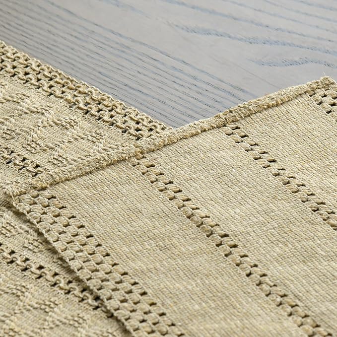 Artoid Mode Burlap Brown Farmhouse Woven Rustic Hollow Table Runner, Seasonal Holiday Hollow Kitchen Dining Table Decoration for Home Party Decor 12x108 Inch