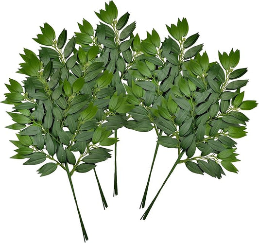 48Pcs Italian Ruscus Greenery Stems Artificial Silk Greenery Leaves for DIY Wedding Arch Bouquet Filler Table Centerpieces Home Indoor Decor
