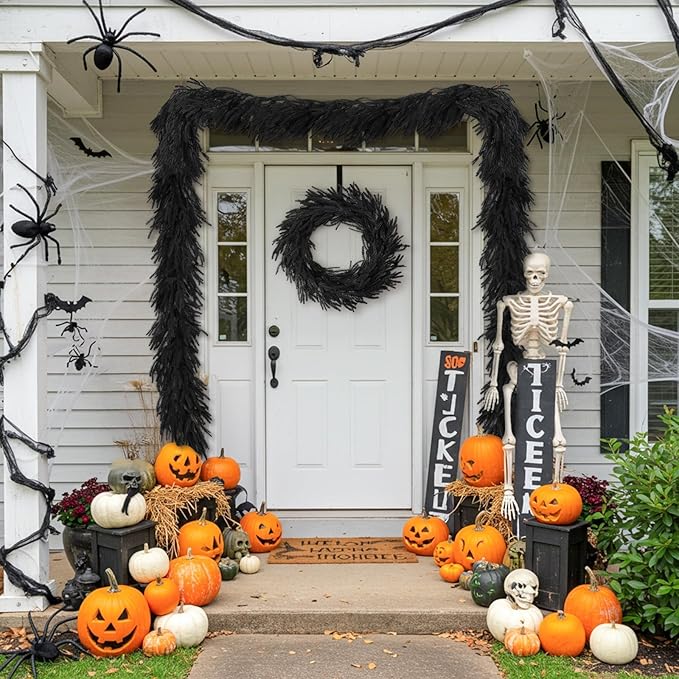 N&T NIETING 5.9FT Black Artificial Norfolk Pine Garland Real Touch Christmas Garlands Faux Garland for Table Mantle Holiday Fireplace Indoor Outdoor Christmas Halloween Decorations