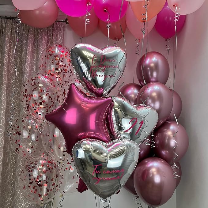 Biapian Silver Heart Balloons, 10PCS Valentines Balloons 18inch Love Foil Balloons for Helium Birthday Decorations for Valentines Day, Wedding, Birthday, Baby Shower
