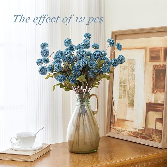 SITUMEIZI Dusty Blue Flowers, Faux Silk Mini Chrysanthemum Stems, 6Pcs Fake Mums Artificial Flowers for DIY Wedding Centerpieces, Home Decor, Vase Arrangements and Floral Crafts