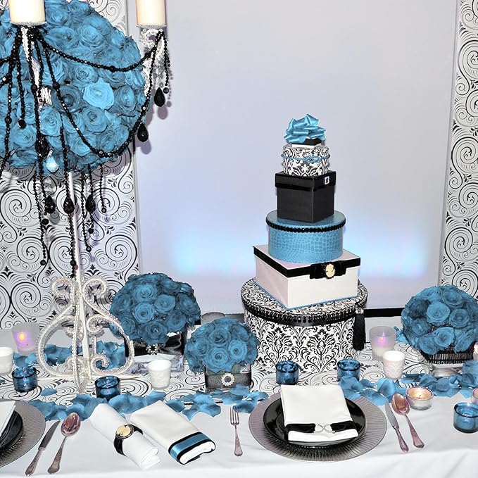 100 Pieces Artificial Foam Rose Flowers Faux Bouquet with Leaves and Stems for DIY Wedding Bouquets Centerpieces Bridal Shower Party Valentine Home Decorations(Blue Two Tone)