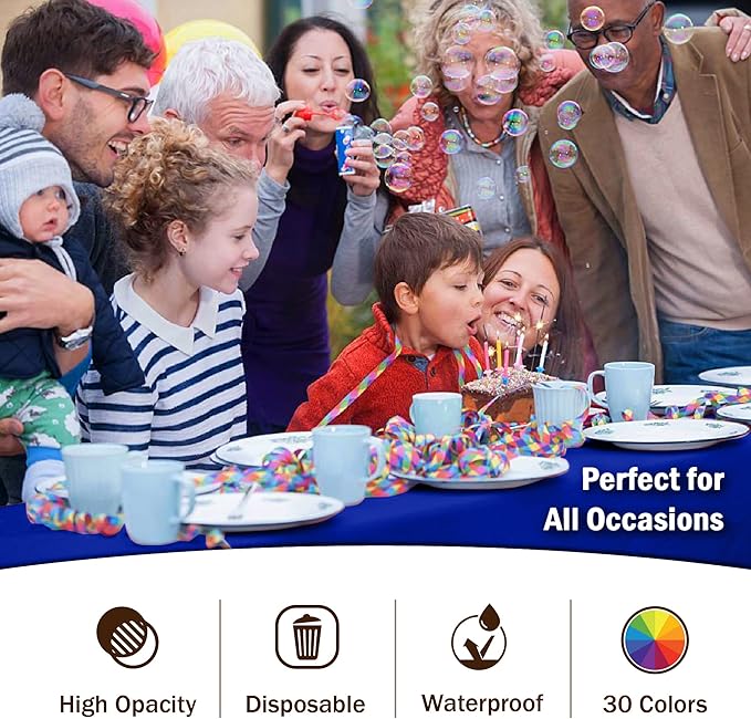 Party Solids 6-Pack Premium Plastic Tablecloth 54in. x 108in. Rectangle Plastic Table Cover - Blue