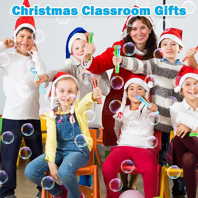 100 Pack Christmas Small Gifts Toys Prizes for Kids, Bulk Xmas Mini Bubble Wands Party Favors Accessories for Toddlers, Winter Holiday Non Candy Treats Goodie Bag Stuffers Fillers for Boys Girls