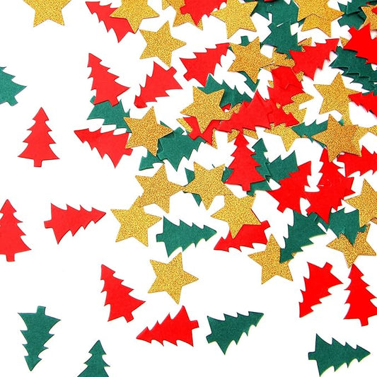 Christmas Holiday Confetti Glitter Sprinkles Red Green White Christmas Tree Star Table Confetti 300pcs,Thanksgiving, Weddings, New Years, Birthdays, Winter Party Decoration Lasting Surprise