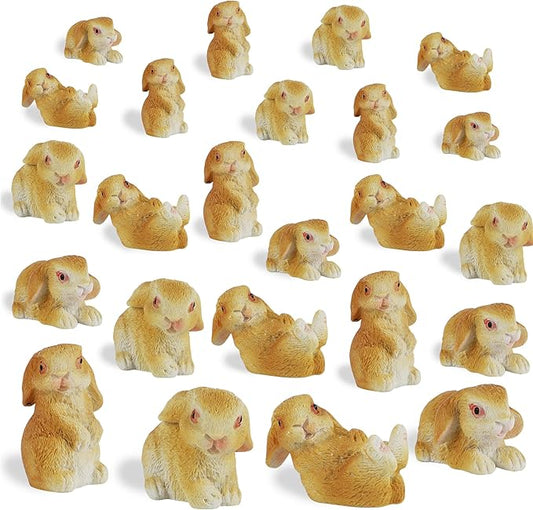 DR.DUDU 24 PCS Mini Bunnies Easter Decor - Mini Resin Animals Rabbits, Miniature Figurines Tiny Animals to Hide, Easter Egg Filler Stuffers DIY Crafts Fairy Gardens Table Decor (Brown)