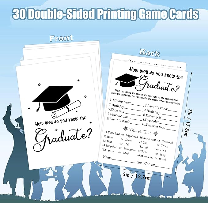 30 Grad Party Games Cards, Simple Style Graduation Trivia Game Cards, Graduation Party Supplies, How Well Do You know the Graduate, Graduation Party Favors for High School College University,4