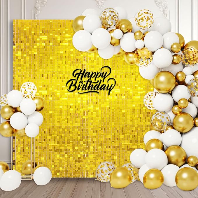 36 PCS Gold Shimmer Wall Backdrop, Square Sequin Photo Backdrops Panel, Glitter Wall Background for Birthdays, Weddings, Christmas, Engagements, Disco New Years Party Decoration (6FTx6FT)