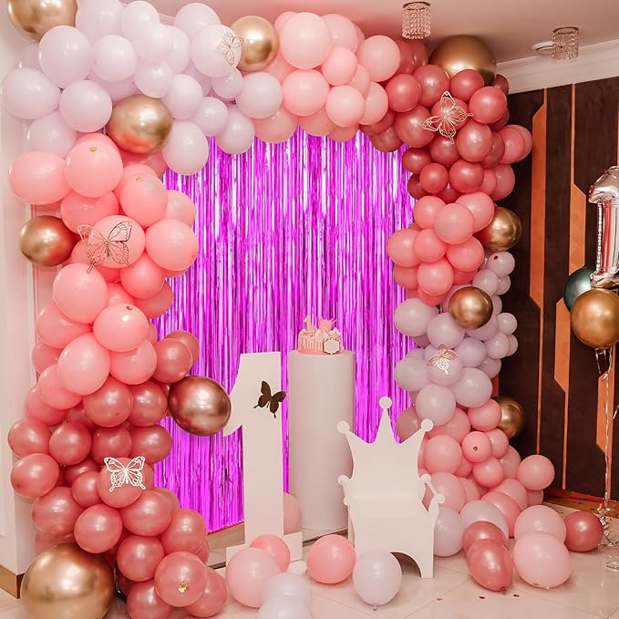 Crosize 3 Pack 3.3 x 9.9 ft Hot Pink Foil Fringe Backdrop Curtains, Streamer Backdrop Curtains, Streamers Birthday Party Decorations, Tinsel Curtains for Parties, Photo Booth Backdrops