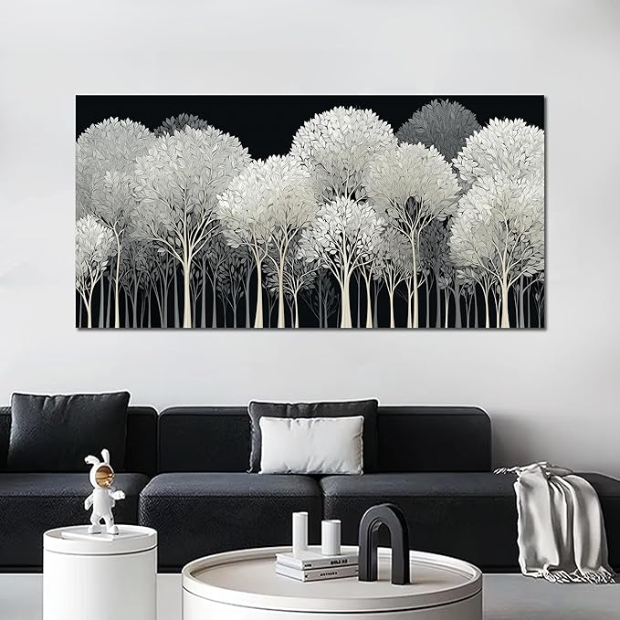 Black and White Tree of Life Wall Art for Living Room Abstract Forest Print Picture Framed Large Canvas Wall Decor for Bedroom Office Bathroom Modern Home Botanical Landscape Wall Decorations Artwork Size 24x48 Ready to Hang