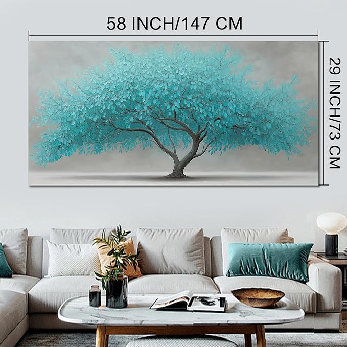 Tree of Life Wall Art for Living Room Bedroom Teal Blue Nature Print Picture Painting Large Framed Wall Decor for Bathroom Office Modern Home Botanical Landscape Wall Decorations Artwork Size 30x60 Ready to Hang