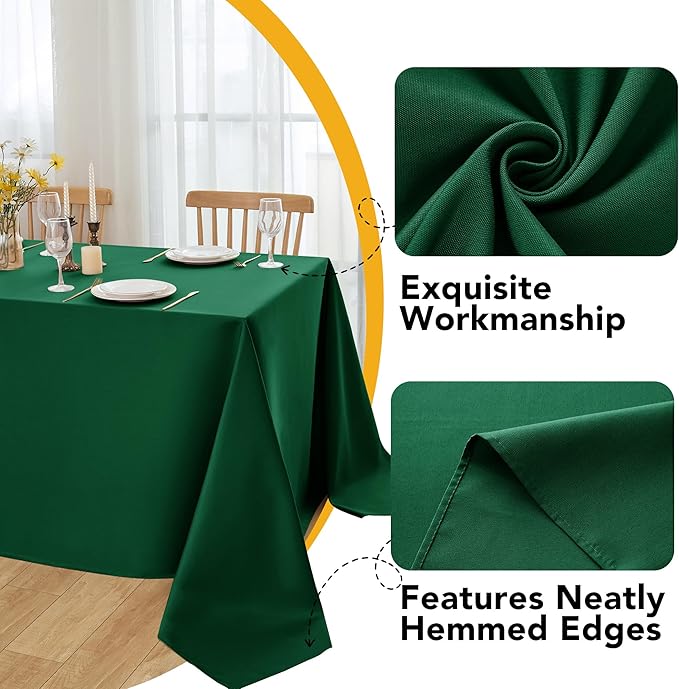 10-Pack Hunter Green Tablecloths for Rectangle Tables, 54 x 108 Inches, Stain-Resistant Polyester Fabric for 6 Foot Tables - Washable Table Covers for Weddings, Birthday Parties, Events