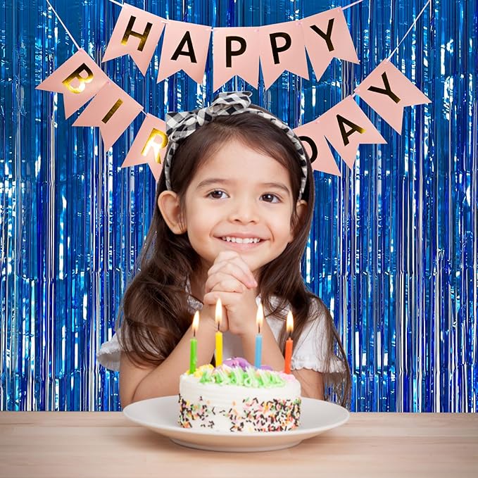 10 Pack Foil Curtain Backdrop Blue Metallic Tinsel Foil Fringe Curtains Photo Booth Props for Birthday Wedding Engagement Baby Shower Bachelorette Christmas Holiday Celebration Party Decorations