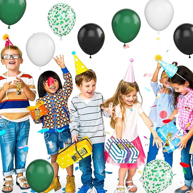 Green and Black Balloons, 50Pcs 12 Inch Green White Black Birthday Balloons, Green Confetti Balloons white Latex Balloons for Video Game Football Theme Party Baby Shower Supplies