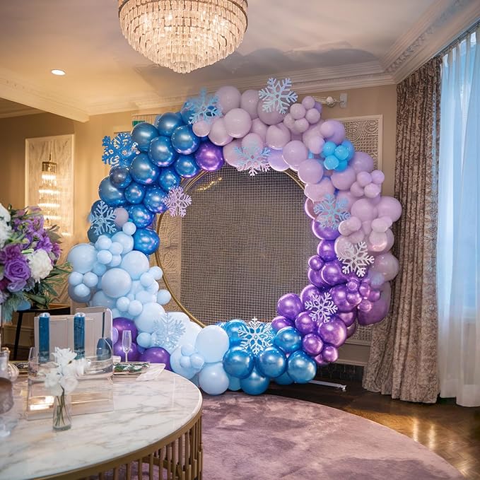 Blue Purple Snowflake Balloons, Pearl Light Blue Purple Metallic Clear Latex Balloons for Girls Princess Snow Winter Wonderland Christmas Baby Its Cold Outside Baby Shower Birthday Party Decorations