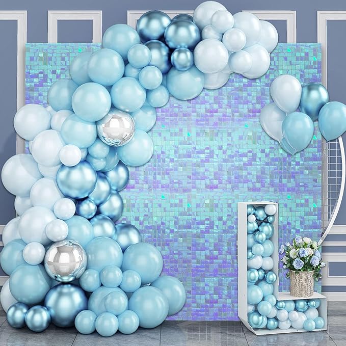 36 PCS Colorful Light Blue Shimmer Wall Backdrop, Square Sequin Photo Backdrops Panel, Glitter Wall Background for Birthdays, Weddings, Engagements, Disco Bachelorette Party Decoration (6x6FT)