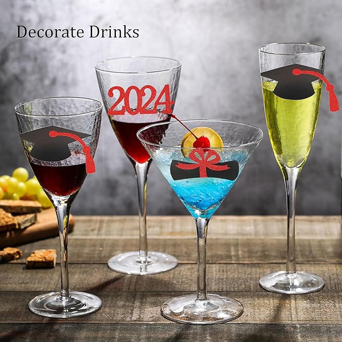 2025 Graduation Cupcake Toppers, 48 PCS Food/Appetizer Picks For Graduation Party Mini Cake Decorations, Diploma, 2025, Grad Cap Set 48 Pieces (03 Red)