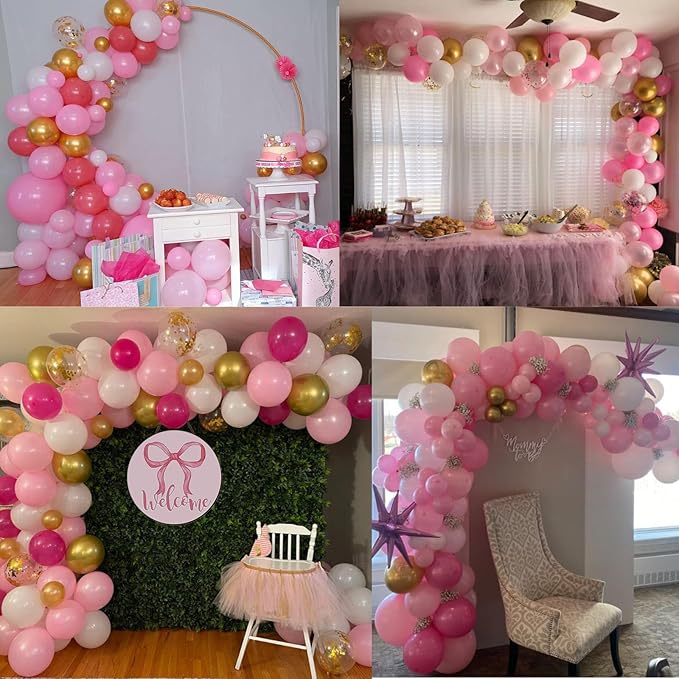 Pink Gold Balloons 60 Pcs 12 Inch Pink Gold White Balloons Retro Pearl Light Pink Gold Confetti Balloon for Girls Women Confession Proposal Engagement Wedding Baby Shower Birthday Party Decorations