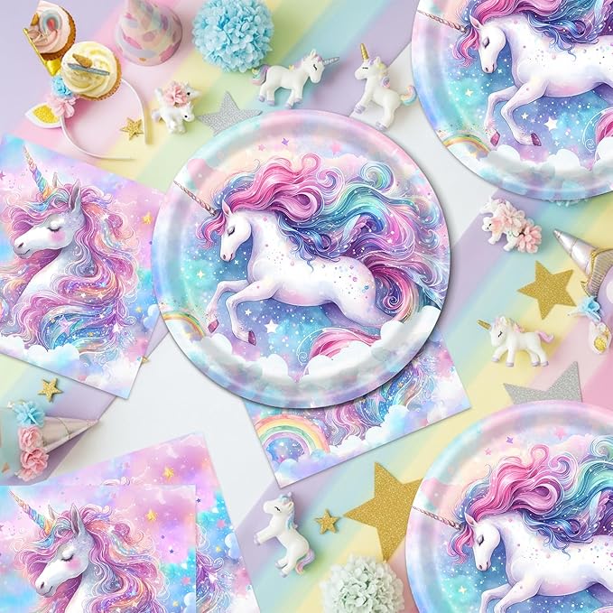 40Pcs Unicorn Birthday Party Decorations Unicorn Plates and Napkins Baby Shower Party Supplies Set for 20 Guests