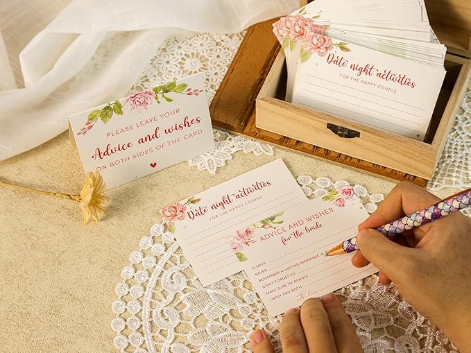 Advice For The Bride Cards - 50 Pcs Wedding Advice Cards For Bridal Shower Decorations, Marriage Advice And Wishes Cards For Engagement Party Games, Advice Box For Wedding Shower Decor