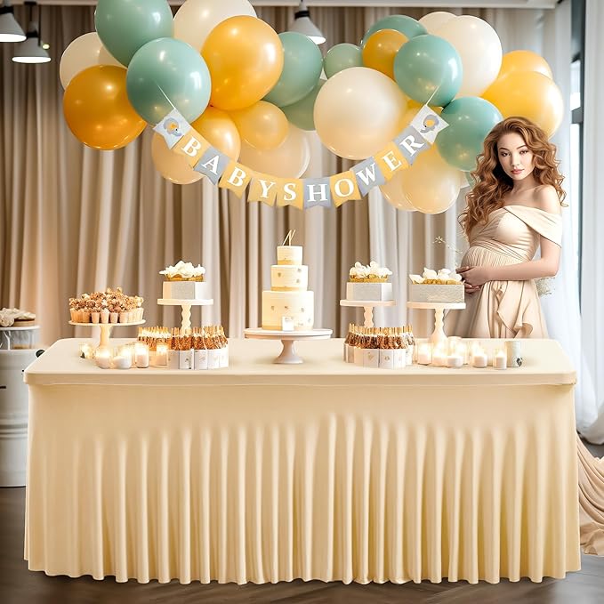 1 Pack Dark Champagne Table Clothes for 6 Foot Rectangle Tables, One-Piece Wrinkle Resistant Stretch Spandex Table Covers with Skirt for Event Banquet Wedding Birthday Party