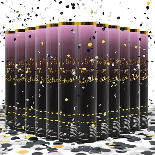 Confetti Cannon Black Gold 12 Pack Confetti Poppers 12 inch Celebrate Party Poppers Confetti Party Cannon for Anniversary Wedding Poppers Launchers, New Year's Eve, Birthdays and Weddings