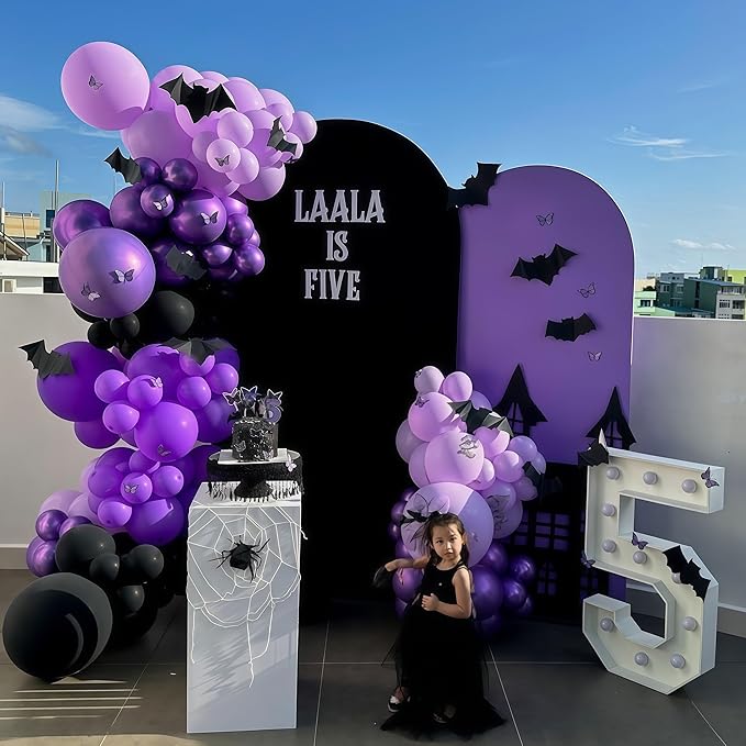 Purple Black Balloons, 12 Inch Dark Purple Light Balloons with Metallic Purple Confetti Latex Balloon Set for Girls Women Halloween Birthday Bridal Shower Wedding Party Decorations Is-02