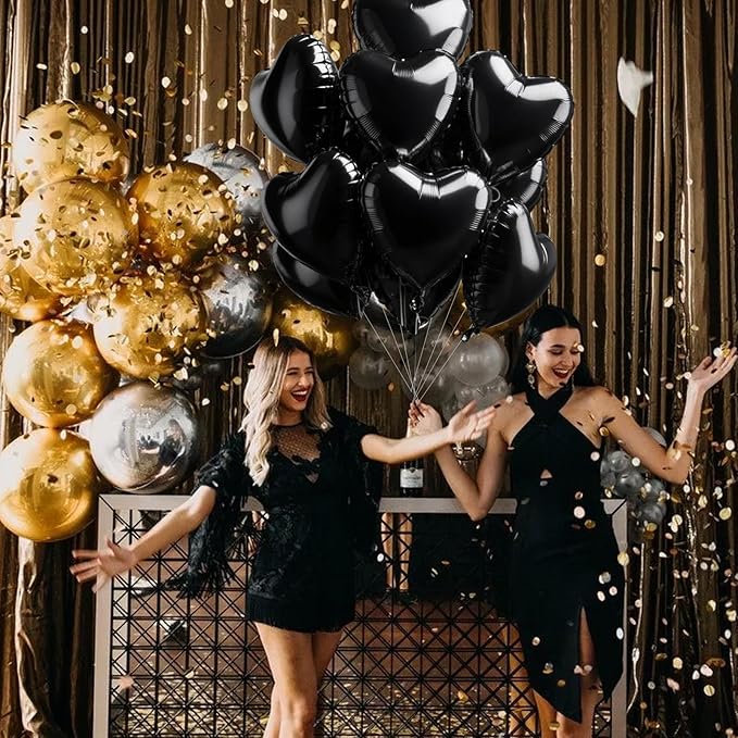 TONIFUL 15Pcs 18 Inch Black Heart Balloons Black Heart Shape Foil Mylar Balloons Decoration for Birthday Valentine's Day Wedding Bridal Shower Anniversary Engagement Party Supplies