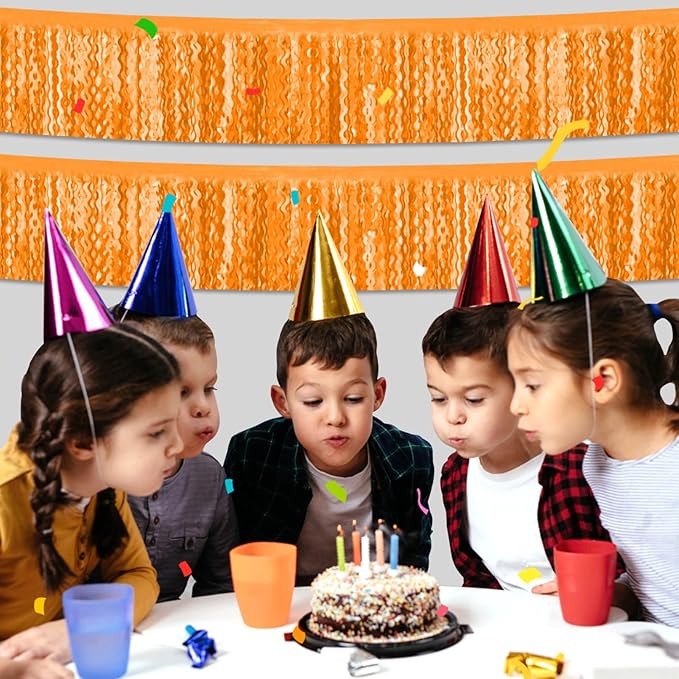 6 Pack 10 Feet Macaron Orange Wave Foil Fringe Garland Metallic Tinsel Streamers Banner Wall Hanging Curtain Backdrop for Parade Floats, Mother's Day, Easter, Wedding, Birthday Party Decoration