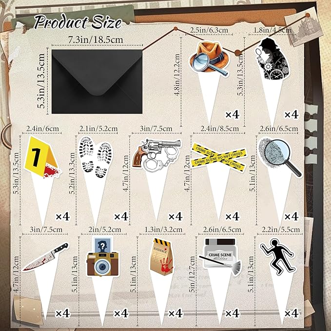 48 PCS Murder Mystery Happy Birthday Cupcake Toppers Detective Theme Party Decorations Crime Scene Cake Decor Cupcak Decorations Cake Decorating Party Supplies Decor for Men Women Boys Girls