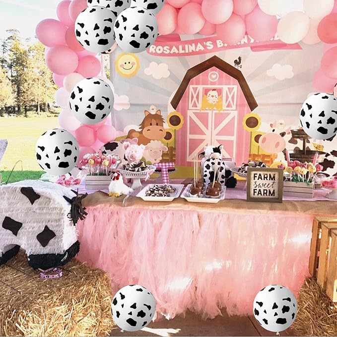 Cow Print Balloons, 30 Pcs Cute Cow Latex Balloons for Kids Party, Black White Western Cowboy Cowgirl Balloons for Boys Girls Farm Theme First Rodeo Birthday Baby Shower Party Decorations Supplies
