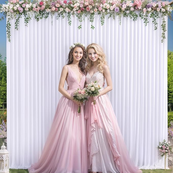 10 Panels White Backdrop Curtain for Parties Wedding Wrinkle Free White Photo Curtains Backdrops Drapes Fabric Decoration for Baby Shower Birthday Party 50ft(W) x 10ft(H)
