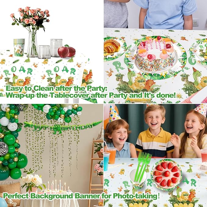 152 Pcs Dinosaur Birthday Party Decorations Supplies Serve 25 Guest, Dino Theme Party Pack for Kids, Dinosaur Plates, Cups, Napkins, Forks, Straws, Banner, Tablecloth for Birthday Celebration