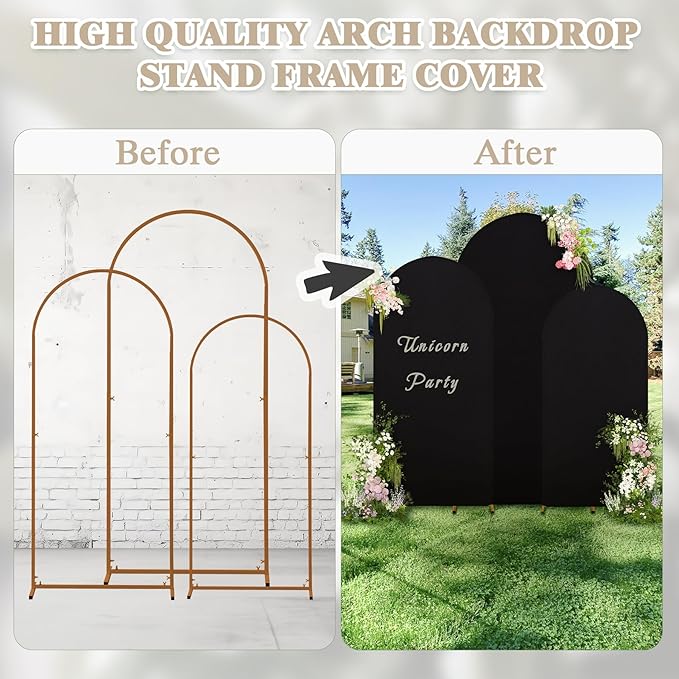 (7.2FT, 6.6FT, 6FT) Wedding Arch Cover Set of 3 Black Spandex Fitted Arch Cover for Round Top Chiara Backdrop Stand Covers for Birthday Party Banquet Photo Background Decoration