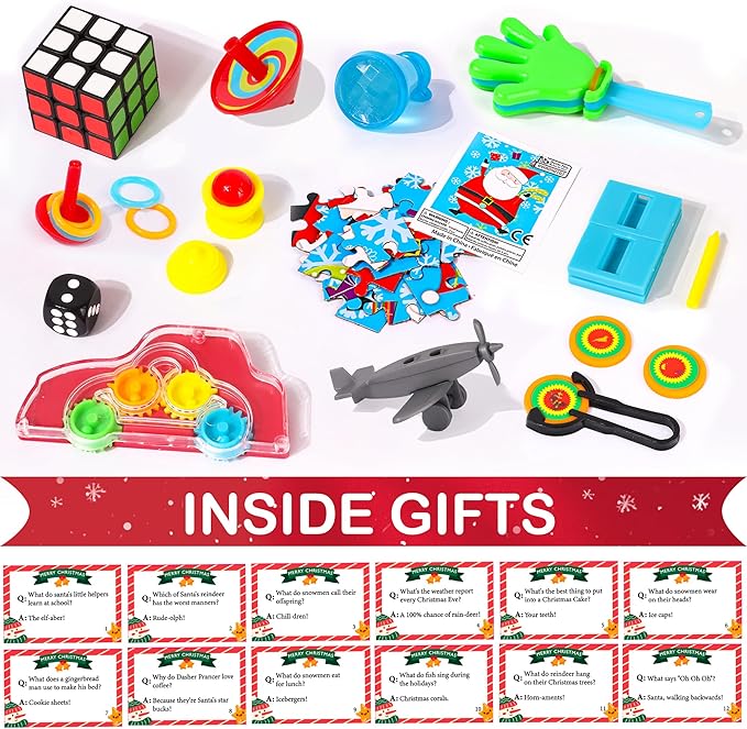 12 Pack Christmas Party Favor Non-Snap Christmas Table Favor with Party Hats Joke Little Gifts Inside for Kids Adults, Xmas Table Decorations Holiday Party Favor Xmas Dinner Traditions Supplies