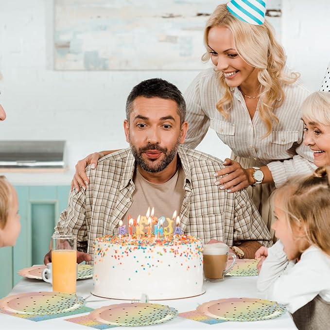 50PCS Colored Paper Plates and Napkins Set - Colourful and Gold Dot Disposable Party Tableware Dinnerware Set Party Supplies Decorations for Birthdays, Baby Shower, Weddings and Holidays